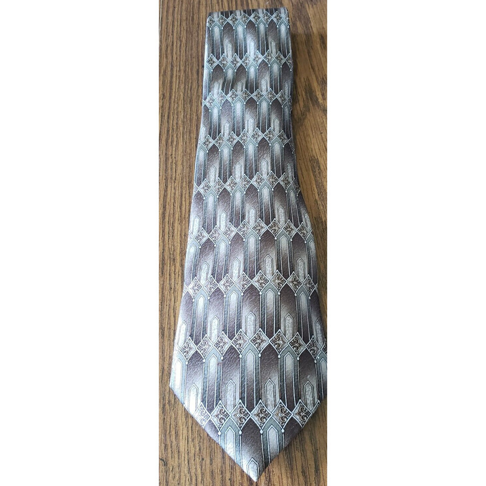 Stafford Executive Mens Silver Geometric Designer Silk Necktie Tie